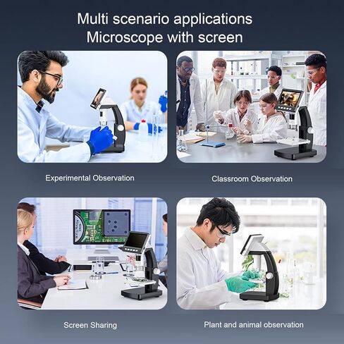 Digital Microscope with 4.3 Inch IPS Screen, Digital Microscope Camera, 50X to 1000X Magnification, 2MP 1080P Electronic Magnifier with 8 LED Lights for Adults and Kids in Saudi Arabia