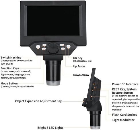 Microscope G1600 12Mp 1-1600X 9Inch G1000/G5 10Mp 1-1000X Zoom Video Microscope 16 Electornic Magnifier,G5 Pro 5.5Inch LCD, in Kuwait