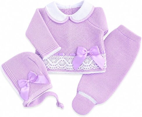 Newborn Long Sleeve Sweater Pants Hat Set Girl Knitted Coming Home Outfit 3 piece in Kuwait