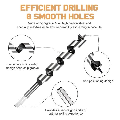 6Pcs 9" Long Auger Drill Bit Set for Wood, 1/4"-1" | Single Spur Cutting Edge, Hex Shank Ship Auger Drill Bit Set for Soft and Hard Wood, Plastic, Drywall and Composite in Saudi Arabia