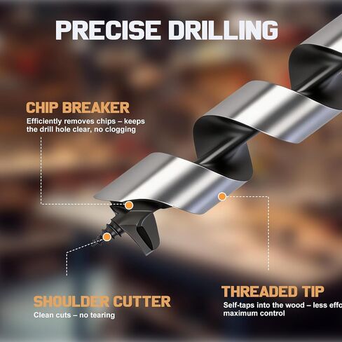 6Pcs 9" Long Auger Drill Bit Set for Wood, 1/4"-1" | Single Spur Cutting Edge, Hex Shank Ship Auger Drill Bit Set for Soft and Hard Wood, Plastic, Drywall and Composite in Saudi Arabia
