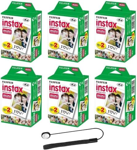 فيلم Fujifilm Instax Mini الفوري للكاميرات الصغيرة، أبيض، بحجم بطاقة الائتمان مع حافظة غطاء إضافية مجانية - (6 × عبوات مزدوجة) in Kuwait