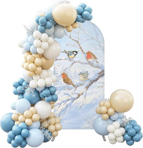Wedding Arch Cover 7.2 FT, Christmas Birds Stretch Chiara Backdrop Cover for Round Top Arch Stand, Branches Xmas Snow Winter Reusable Party Decoration for Wedding Baby Shower Birthday in Saudi Arabia
