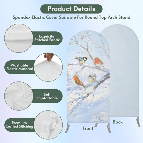 Wedding Arch Cover 7.2 FT, Christmas Birds Stretch Chiara Backdrop Cover for Round Top Arch Stand, Branches Xmas Snow Winter Reusable Party Decoration for Wedding Baby Shower Birthday in Saudi Arabia