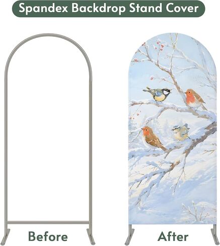 Wedding Arch Cover 7.2 FT, Christmas Birds Stretch Chiara Backdrop Cover for Round Top Arch Stand, Branches Xmas Snow Winter Reusable Party Decoration for Wedding Baby Shower Birthday in Saudi Arabia