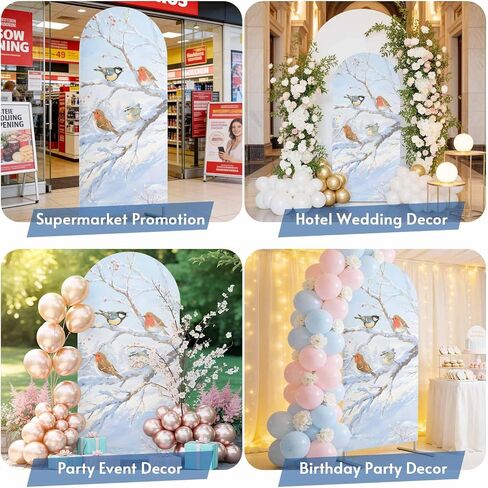 Wedding Arch Cover 7.2 FT, Christmas Birds Stretch Chiara Backdrop Cover for Round Top Arch Stand, Branches Xmas Snow Winter Reusable Party Decoration for Wedding Baby Shower Birthday in Saudi Arabia