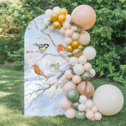 Wedding Arch Cover 7.2 FT, Christmas Birds Stretch Chiara Backdrop Cover for Round Top Arch Stand, Branches Xmas Snow Winter Reusable Party Decoration for Wedding Baby Shower Birthday in Saudi Arabia