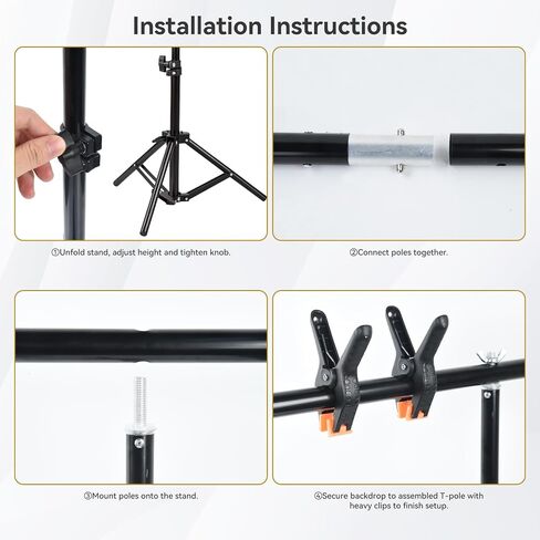 Portable T Shape Backdrop Stand Kit, Adjustable Desktop Backdrops Frame with Black Backdrop, 2.5×2.25ft Photo Background Stands with Clamp & Carrying Bag for Videography Studio and Decoration in Saudi Arabia
