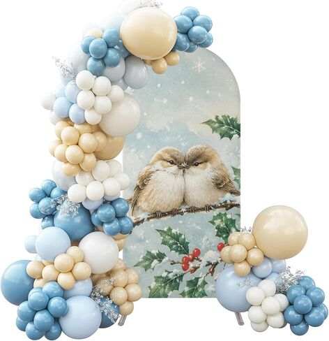 Wedding Arch Cover 7.2 FT, Christmas Birds Stretch Chiara Backdrop Cover for Round Top Arch Stand, Winter Xmas Berry Branches Snowflake Reusable Party Decoration for Wedding Baby Shower Birthday in Saudi Arabia