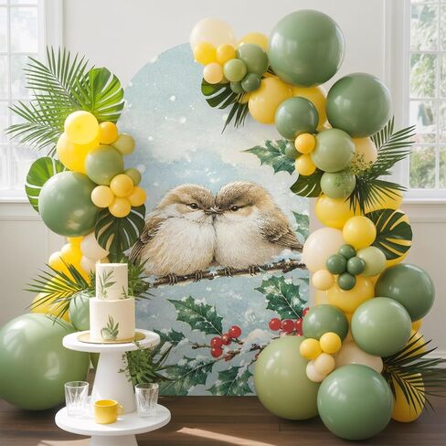 Wedding Arch Cover 7.2 FT, Christmas Birds Stretch Chiara Backdrop Cover for Round Top Arch Stand, Winter Xmas Berry Branches Snowflake Reusable Party Decoration for Wedding Baby Shower Birthday in Saudi Arabia