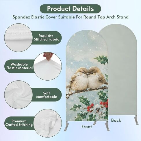 Wedding Arch Cover 7.2 FT, Christmas Birds Stretch Chiara Backdrop Cover for Round Top Arch Stand, Winter Xmas Berry Branches Snowflake Reusable Party Decoration for Wedding Baby Shower Birthday in Saudi Arabia