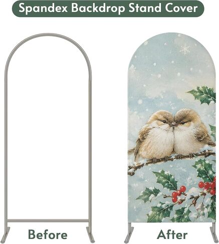 Wedding Arch Cover 7.2 FT, Christmas Birds Stretch Chiara Backdrop Cover for Round Top Arch Stand, Winter Xmas Berry Branches Snowflake Reusable Party Decoration for Wedding Baby Shower Birthday in Saudi Arabia