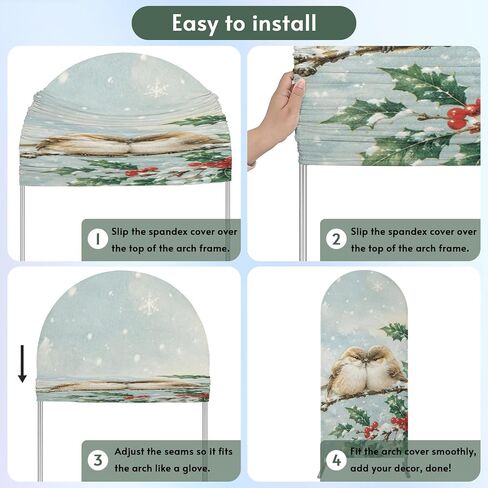 Wedding Arch Cover 7.2 FT, Christmas Birds Stretch Chiara Backdrop Cover for Round Top Arch Stand, Winter Xmas Berry Branches Snowflake Reusable Party Decoration for Wedding Baby Shower Birthday in Saudi Arabia