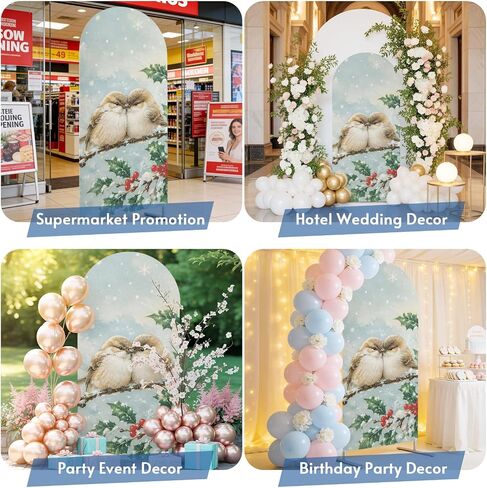 Wedding Arch Cover 7.2 FT, Christmas Birds Stretch Chiara Backdrop Cover for Round Top Arch Stand, Winter Xmas Berry Branches Snowflake Reusable Party Decoration for Wedding Baby Shower Birthday in Saudi Arabia