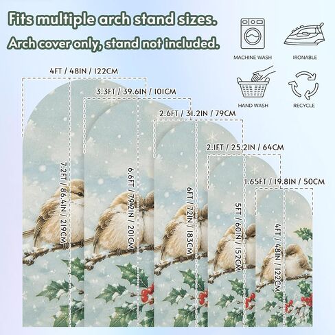 Wedding Arch Cover 7.2 FT, Christmas Birds Stretch Chiara Backdrop Cover for Round Top Arch Stand, Winter Xmas Berry Branches Snowflake Reusable Party Decoration for Wedding Baby Shower Birthday in Saudi Arabia