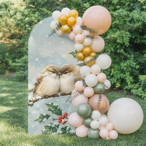 Wedding Arch Cover 7.2 FT, Christmas Birds Stretch Chiara Backdrop Cover for Round Top Arch Stand, Winter Xmas Berry Branches Snowflake Reusable Party Decoration for Wedding Baby Shower Birthday in Saudi Arabia
