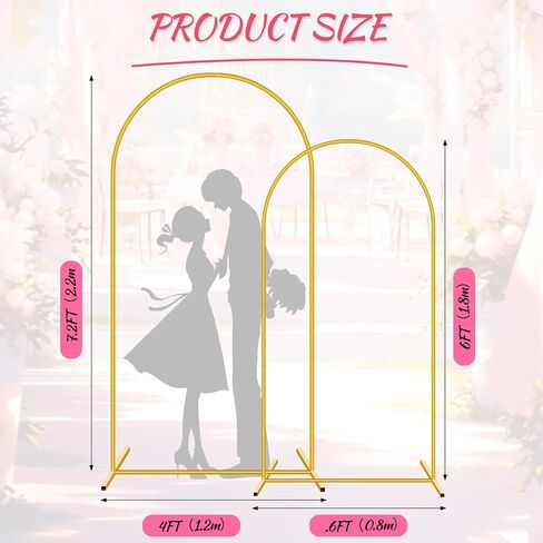 Metal Arch Backdrop Stand 7.2FT 6FT Set of 2 Gold Wedding Arched Backdrop Stand Frame for Party Decoration Wedding Birthday Graduation Ceremony Baby Shower Garden Floral Balloon in Kuwait