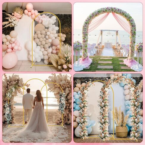 Metal Arch Backdrop Stand 7.2FT 6FT Set of 2 Gold Wedding Arched Backdrop Stand Frame for Party Decoration Wedding Birthday Graduation Ceremony Baby Shower Garden Floral Balloon in Kuwait
