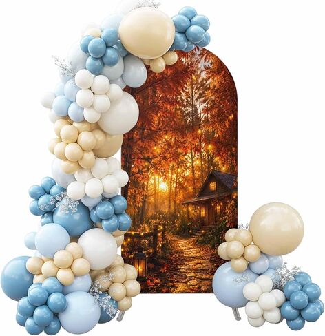 Wedding Arch Cover 6 FT, Thanksgiving Forest House Stretch Chiara Backdrop Cover for Round Top Arch Stand, Fall Maple Leaves Path Reusable Party Decoration for Wedding Baby Shower Birthday in Saudi Arabia