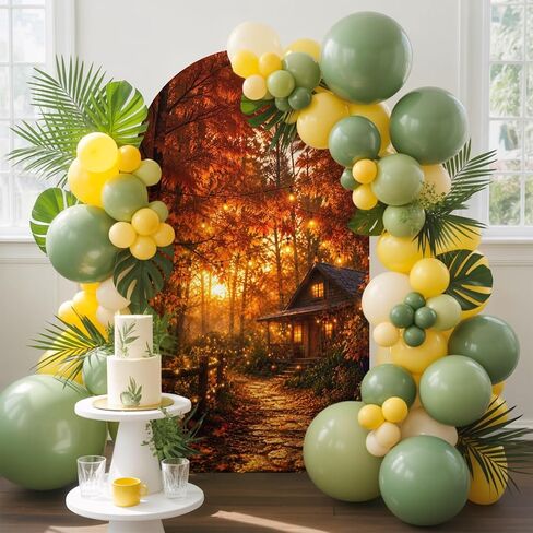 Wedding Arch Cover 6 FT, Thanksgiving Forest House Stretch Chiara Backdrop Cover for Round Top Arch Stand, Fall Maple Leaves Path Reusable Party Decoration for Wedding Baby Shower Birthday in Saudi Arabia