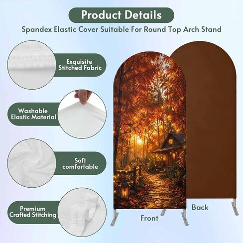 Wedding Arch Cover 6 FT, Thanksgiving Forest House Stretch Chiara Backdrop Cover for Round Top Arch Stand, Fall Maple Leaves Path Reusable Party Decoration for Wedding Baby Shower Birthday in Saudi Arabia