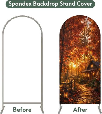 Wedding Arch Cover 6 FT, Thanksgiving Forest House Stretch Chiara Backdrop Cover for Round Top Arch Stand, Fall Maple Leaves Path Reusable Party Decoration for Wedding Baby Shower Birthday in Saudi Arabia