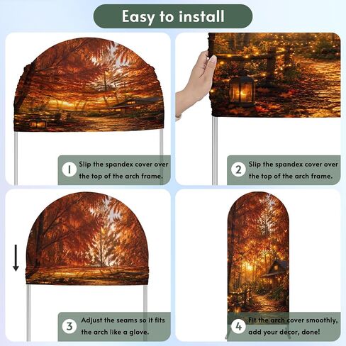 Wedding Arch Cover 6 FT, Thanksgiving Forest House Stretch Chiara Backdrop Cover for Round Top Arch Stand, Fall Maple Leaves Path Reusable Party Decoration for Wedding Baby Shower Birthday in Saudi Arabia