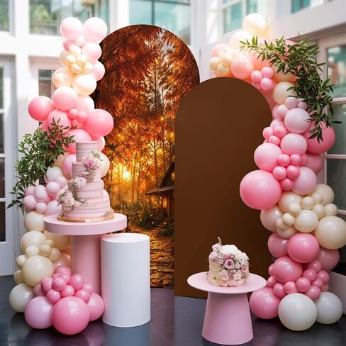 Wedding Arch Cover 6 FT, Thanksgiving Forest House Stretch Chiara Backdrop Cover for Round Top Arch Stand, Fall Maple Leaves Path Reusable Party Decoration for Wedding Baby Shower Birthday in Saudi Arabia