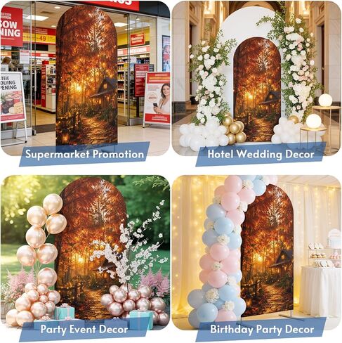 Wedding Arch Cover 6 FT, Thanksgiving Forest House Stretch Chiara Backdrop Cover for Round Top Arch Stand, Fall Maple Leaves Path Reusable Party Decoration for Wedding Baby Shower Birthday in Saudi Arabia