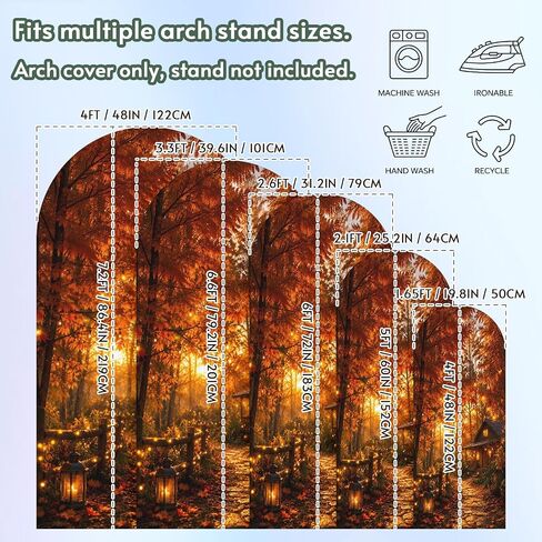 Wedding Arch Cover 6 FT, Thanksgiving Forest House Stretch Chiara Backdrop Cover for Round Top Arch Stand, Fall Maple Leaves Path Reusable Party Decoration for Wedding Baby Shower Birthday in Saudi Arabia