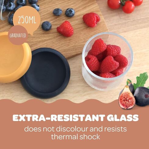 BEABA 6 Pack Glass Baby Food Jars with Soft Silicone Air Tight Lids, 5 oz Glass Storage Containers with Lids, Microwave and Freezer Safe Containers, Sunrise in Saudi Arabia