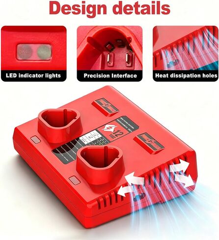 Dual Port Charger Replacement for Battery Charger 48-59-2401，Compatible with 12V Battery 48-11-2412 48-11-2420 48-11-2411 48-11-2401 in Kuwait