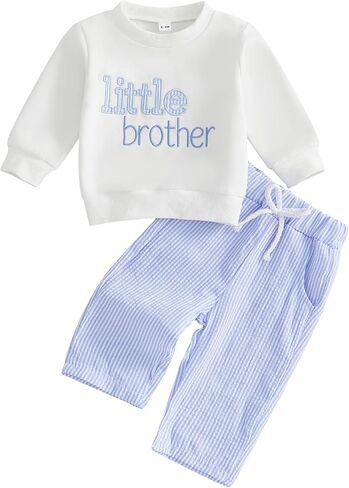 Little Brother Big Brother Matching Outfit Sweatshirt+Pants | Crew Neck, Pullover, Letter Embroidery, Long Sleeve Sweatshirt, Striped Pants, Toddler and Baby Boy Clothes Fall Winter in Saudi Arabia