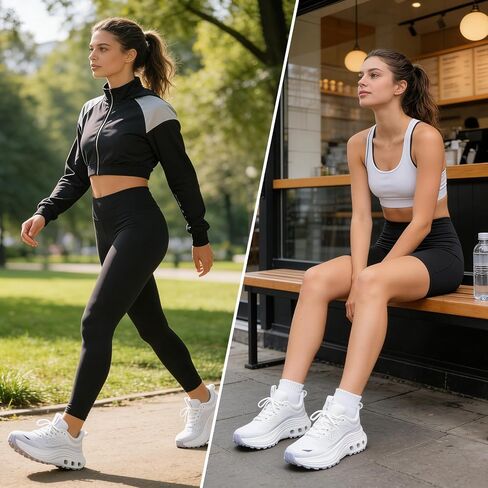 Women's Tennis Walking Shoes Wide Width Cushioned Comfortable Running Orthopedic Shoes with Arch Support Non-Slip Workout Gym Sports Athletic Breathable Chunky Sneakers White/Grey Size 8.5 in Kuwait