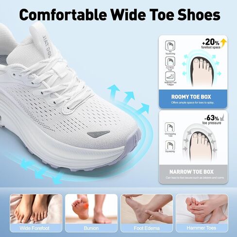 Women's Tennis Walking Shoes Wide Width Cushioned Comfortable Running Orthopedic Shoes with Arch Support Non-Slip Workout Gym Sports Athletic Breathable Chunky Sneakers White/Grey Size 8.5 in Kuwait