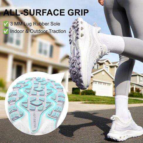 Women's Tennis Walking Shoes Wide Width Cushioned Comfortable Running Orthopedic Shoes with Arch Support Non-Slip Workout Gym Sports Athletic Breathable Chunky Sneakers White/Grey Size 8.5 in Kuwait