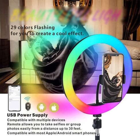 10" RGB Selfie Light Circle LED Fill Dimmable Lamp Video Trepied Makeup Photography with Remote Tripod in Kuwait