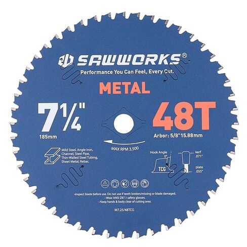 SawWorks 7-1/4" 48T TCG Smooth Finish Mild Metal Saw Blade, Low Friction Alloy Cut, 5/8" Arbor in Kuwait