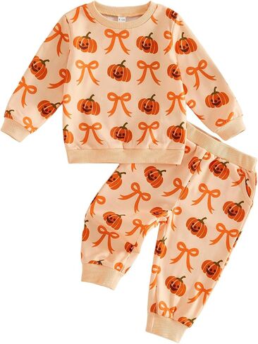 Kaipiclos Baby Girl Fall Clothes 6 12 18 24 Month 3T Halloween Baby Outfit Pumpkin Bow Crewneck Sweatshirts Joggers Pants Set in Saudi Arabia