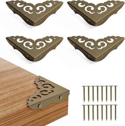 4 Pcs Brass Corner Protectors for Furniture,Retro Style Guard Cabinet Furniture Corner Bumpers for Jewelry Box Gift Box Wooden Case Cabinet Furniture Decorative (Gold) in Saudi Arabia