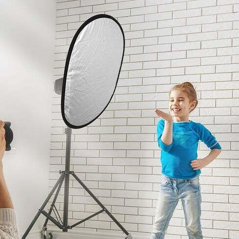 Collapsible Oval Photography Reflector Panel 60x90cm Silver White Double-Sided Reflective Board for Outdoor Portrait Lighting and Studio Photo Accessories in Saudi Arabia