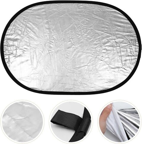 Collapsible Oval Photography Reflector Panel 60x90cm Silver White Double-Sided Reflective Board for Outdoor Portrait Lighting and Studio Photo Accessories in Saudi Arabia