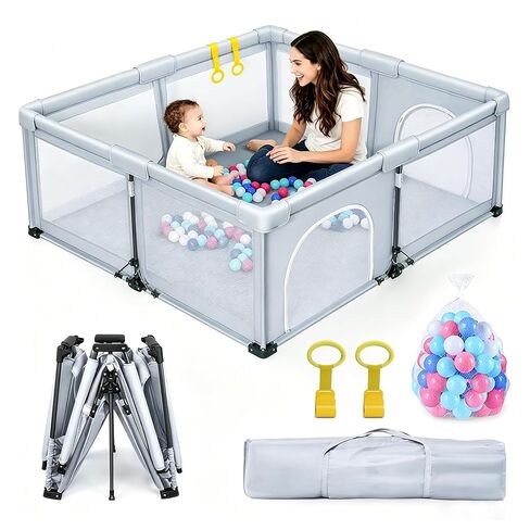 50"x50" Foldable Baby Playpen, Portable Baby Play Pen, 1-Min Setup | Playpen for Babies and Toddlers, with 50 Balls, 2 Pull-Up Rings & Storage Bag, Indoor Outdoor Safe Area, Sturdy & Secure in Saudi Arabia