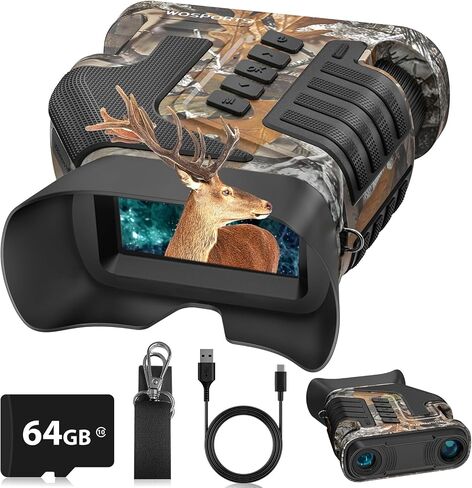 4K Night Vision Goggles, 80X Total Magnification, 64GB TF Card | 10X Optical + 8X Digital Zoom, 1315FT Vision Range, 5000mAh Rechargeable Battery, IPX Waterproof NVG, Gifts for Men in Kuwait