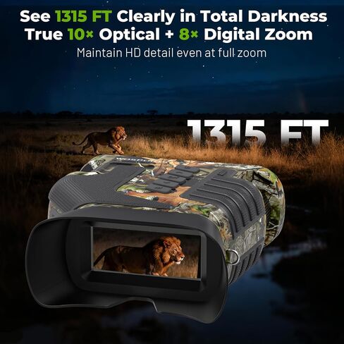 4K Night Vision Goggles, 80X Total Magnification, 64GB TF Card | 10X Optical + 8X Digital Zoom, 1315FT Vision Range, 5000mAh Rechargeable Battery, IPX Waterproof NVG, Gifts for Men in Kuwait