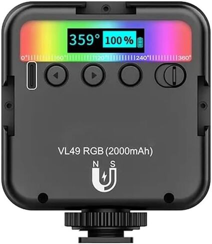 RGB Full Color LED Video Light 2500K-9000K 800LUX Magnetic Mini Fill Extend 3 Cold Shoe 2000mAh Type-c Port(E) in Kuwait
