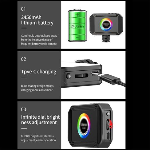 360 Full Color Mini RGB Video Light 2450mAh Rechargable Pocket Dimmable 2500-9000K Lamp in Kuwait
