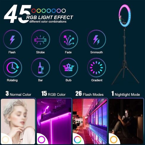 18 "Photography Light RGB with Tripod Dimmable 50W Video LED Round Fill in Kuwait
