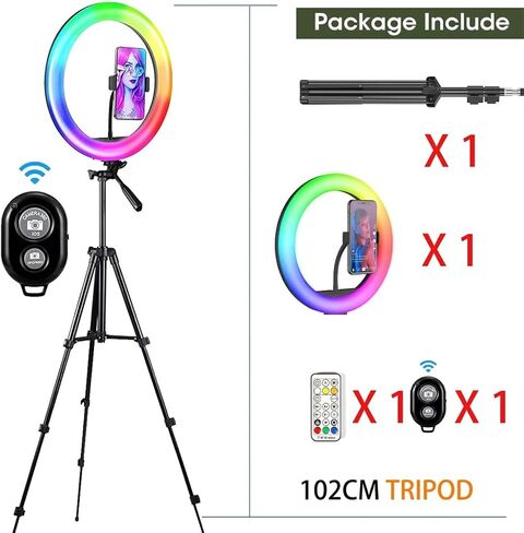 26CM RGB Color Soft Light Remote Circle Lamp with Tripod Stand Photography Fill Lighting Selfie Video Recording RingLight in Kuwait