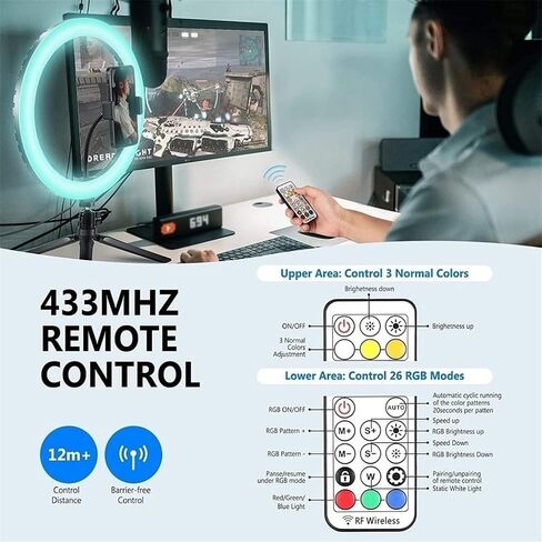26CM RGB Color Soft Light Remote Circle Lamp with Tripod Stand Photography Fill Lighting Selfie Video Recording RingLight in Kuwait